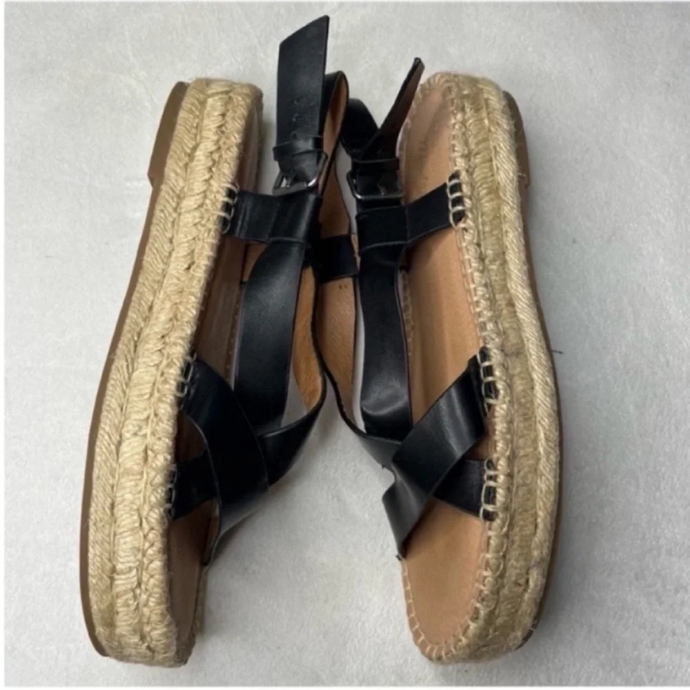 Madewell Malia Black Leather Cross-Strap Espadrille Platform Sandal Size 8.5